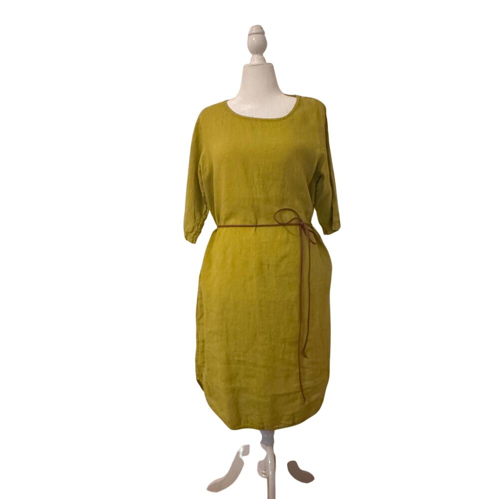 MARISA & MARIE | Linen Midi Tunic Dress | M | lime green